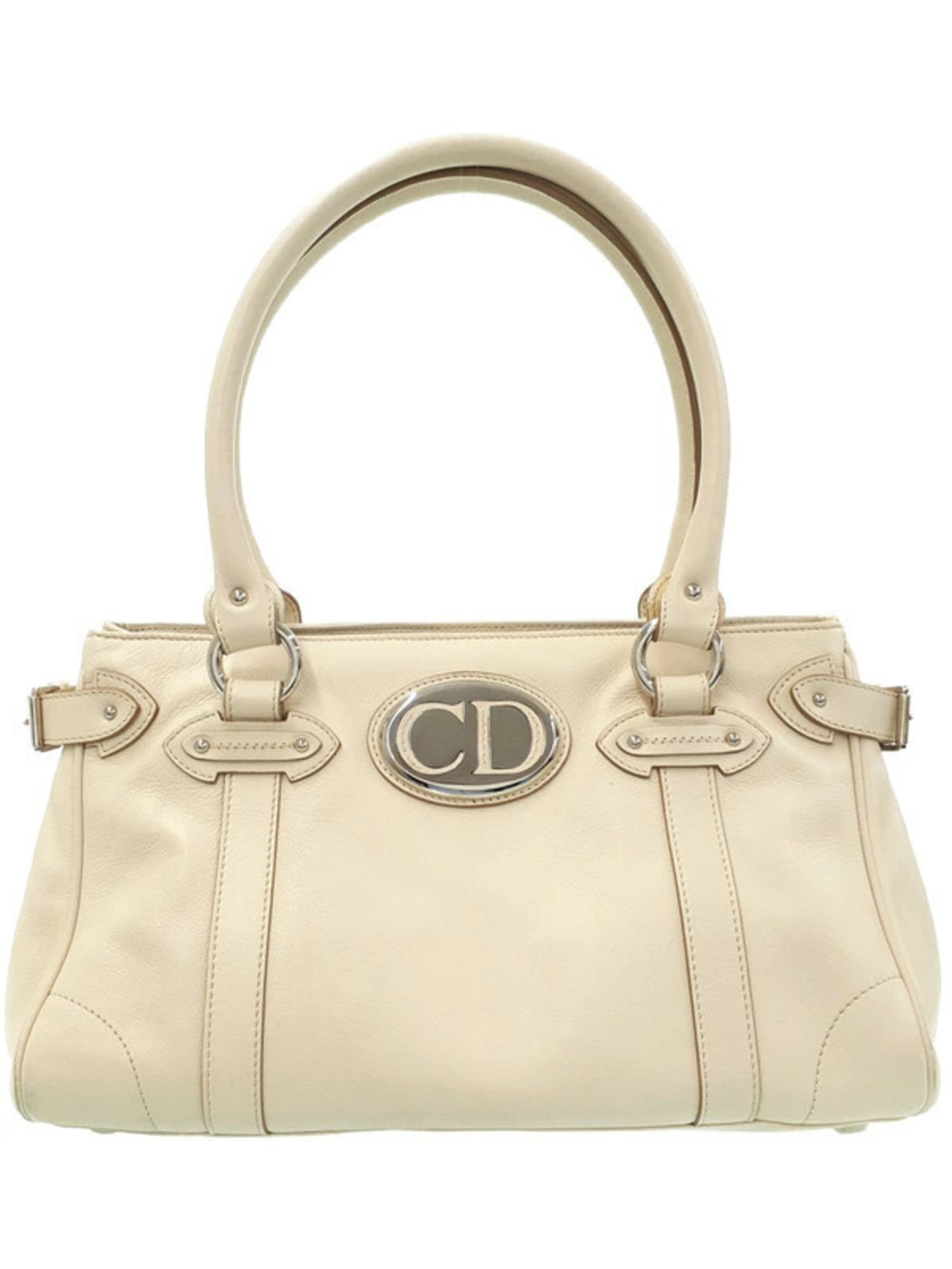 Christian Dior top handle bag John Galliano silvertone CD logo White